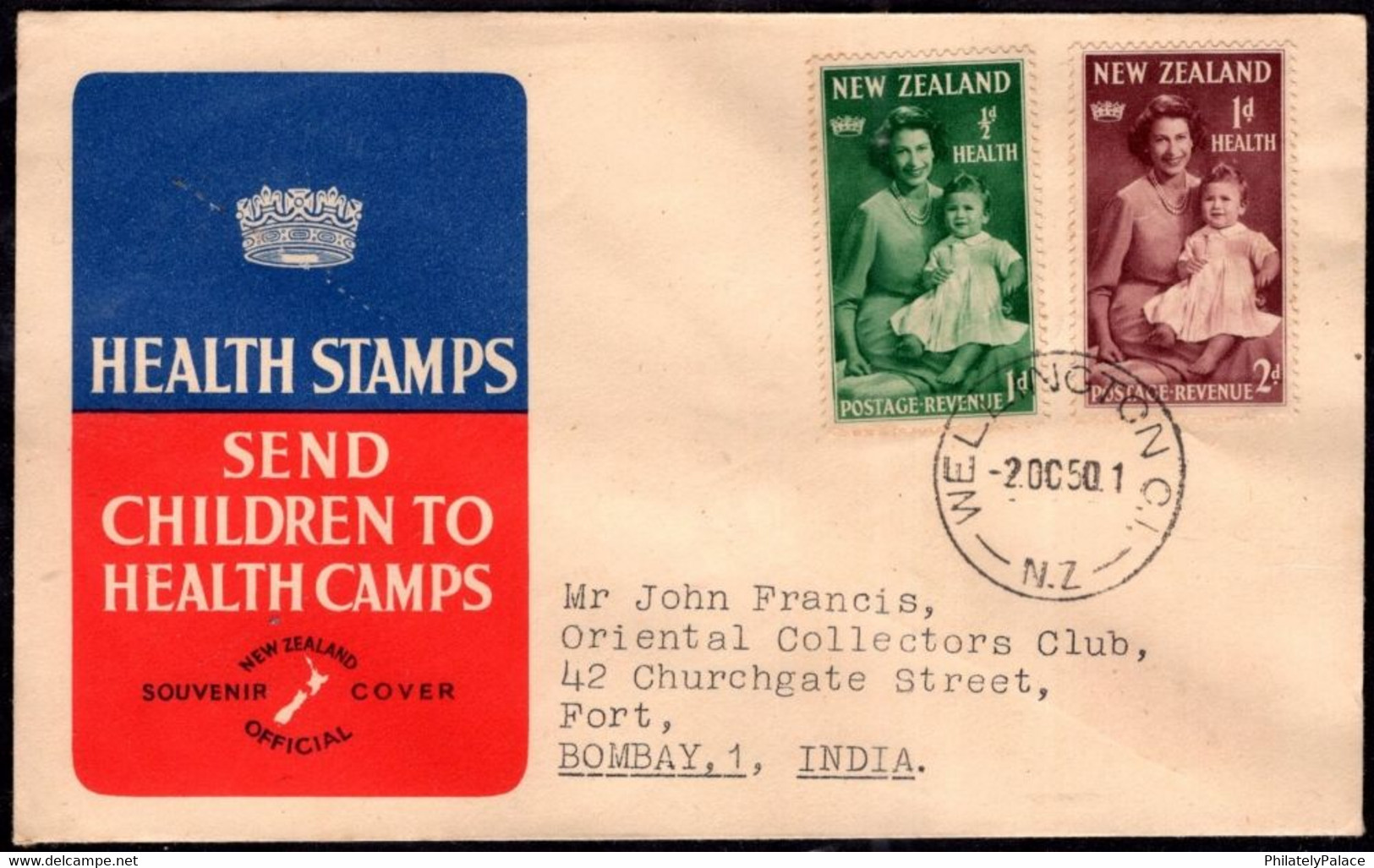 NEW ZEALAND 1950 First Day Cover FDC Health Stamps Send Children To Health Camps Souvenir Cover Posted To India (**) - Covers & Documents