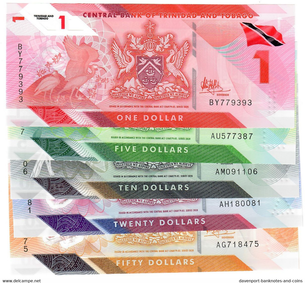 SET Trinidad & Tobago 1, 5, 10, 20 & 50 Dollars 2020 UNC - Trinidad & Tobago
