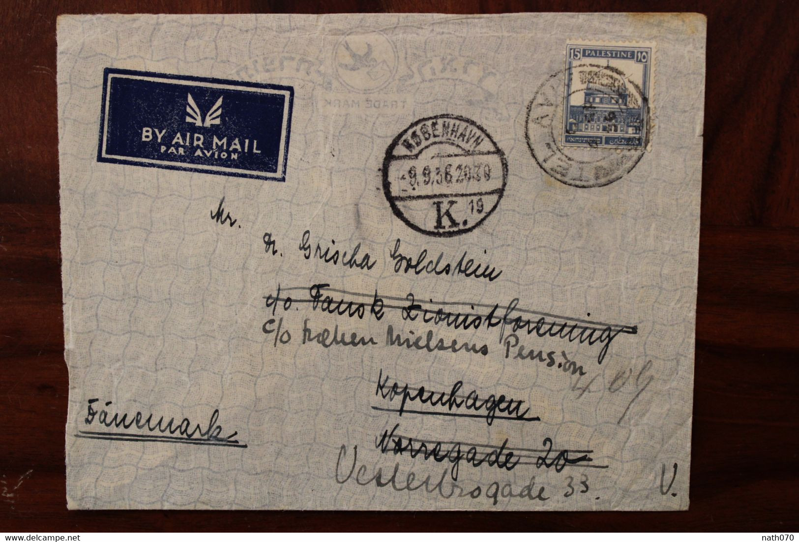 1936 Tel Aviv Danemark LEVANT Cover Palestine Palästina Israel Cad Umadressiert Redirigé Denmark - Palestine