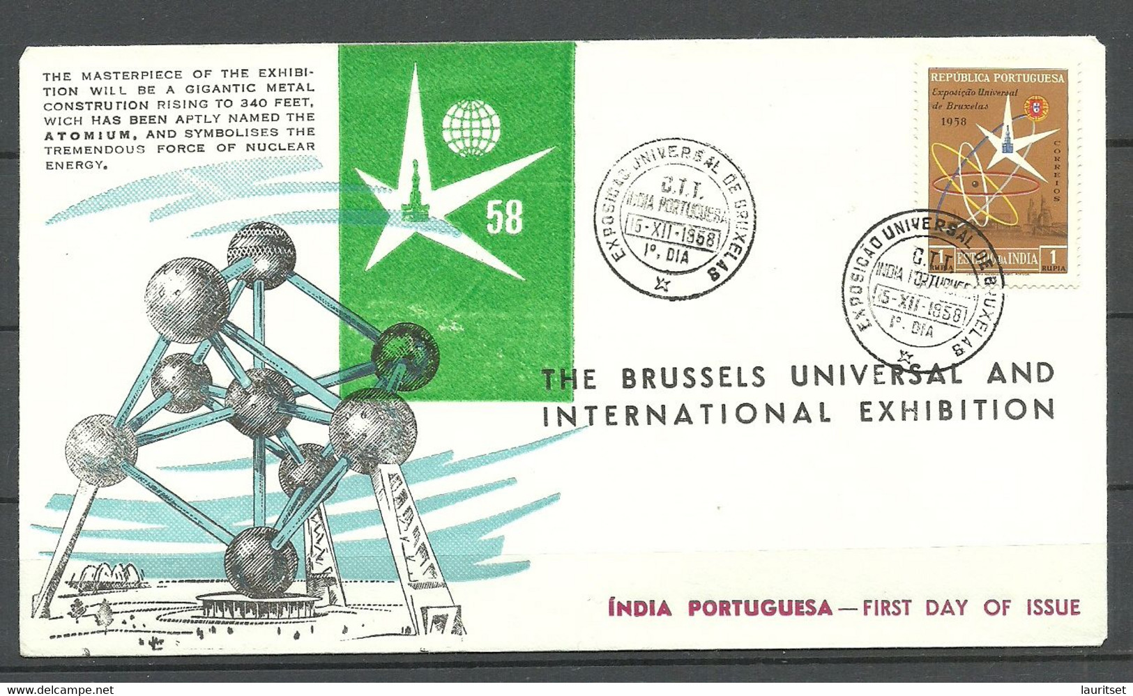 PORTUGAL Portugiesisch-Indien 1958 Michel 534 FDC Weltausstellug Expo Brüssel - 1958 – Bruselas (Bélgica)