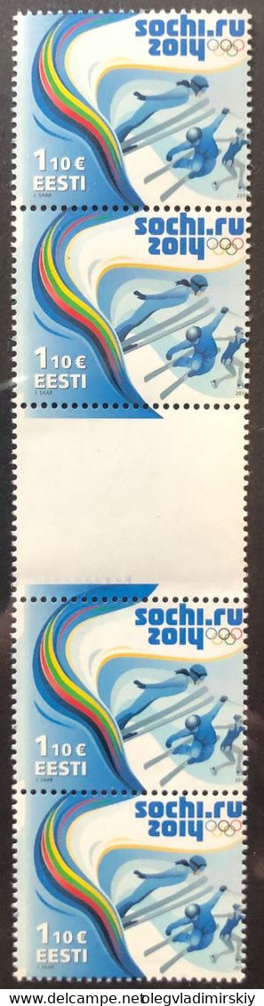 Estonia Estland 2014 XXII Winter Olympic Games In Sochi Displacement Perforation Gutter-pair Strip With Label Mint RARE! - Inverno 2014: Sotchi