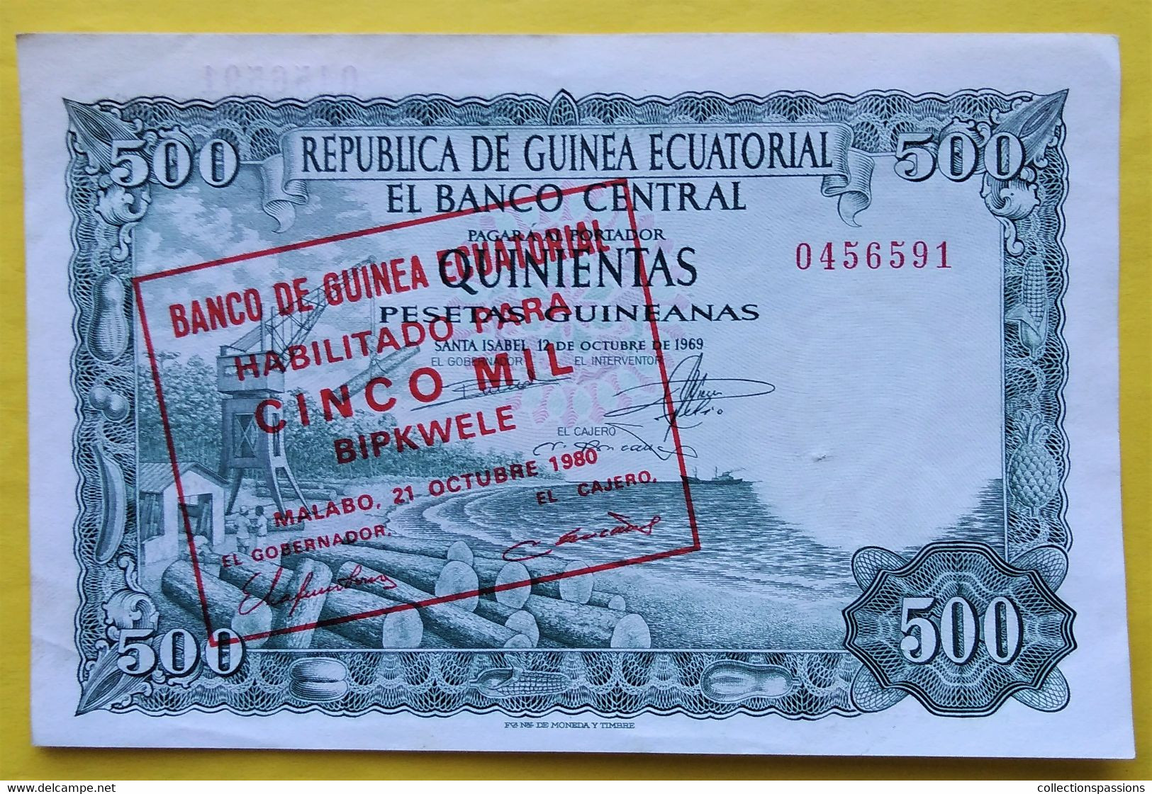 GUINEE EQUATORIALE - Billet De 5000 Bipkwele Sur 500 Pesetas. 21-10-1980. Pick: 19. SUP - Equatorial Guinea