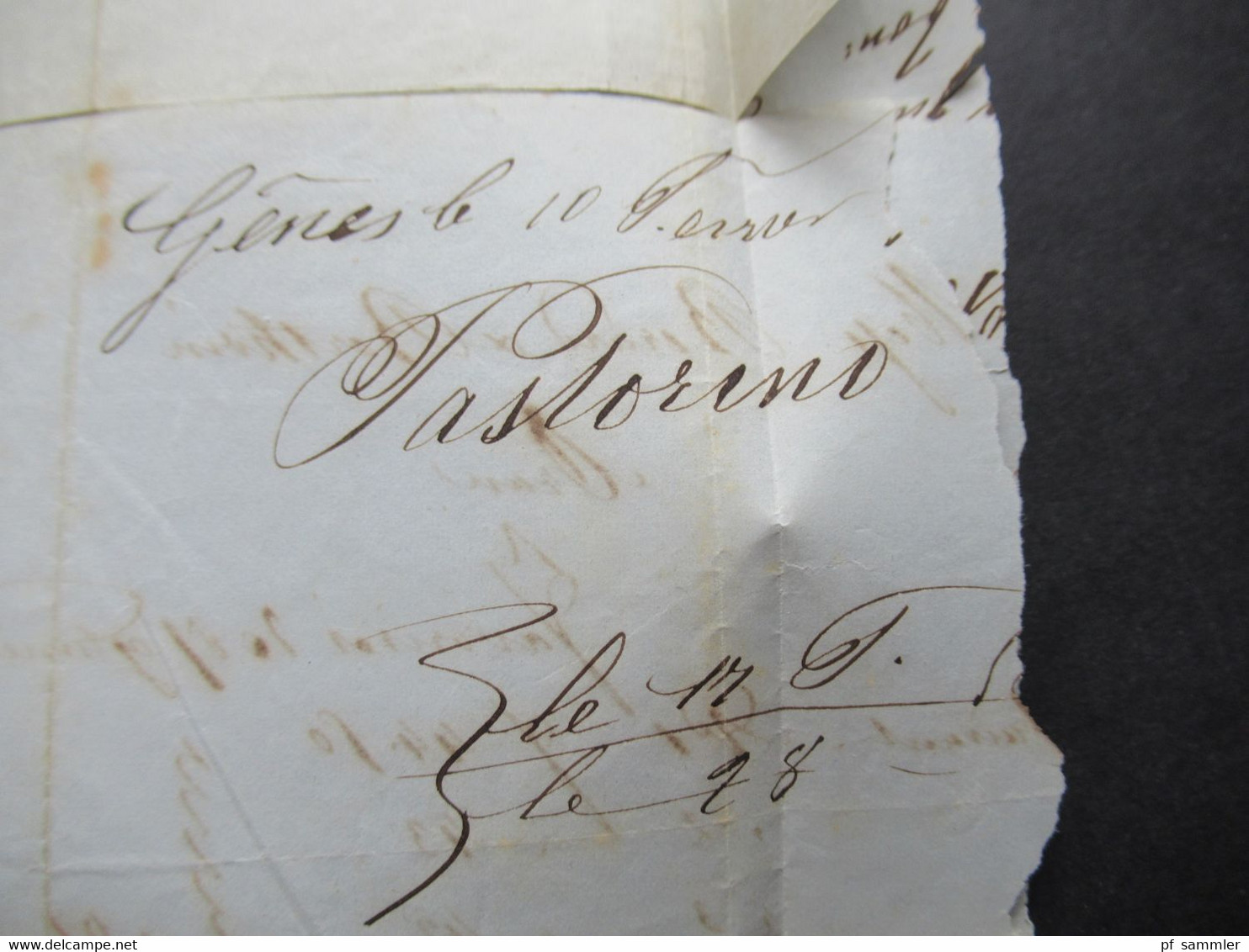 Italien 11.2.1856 Genova - Marseille pour Oran (Algerien) blauer 6eck Stempel Sard S.E. Marseille Schiffspost