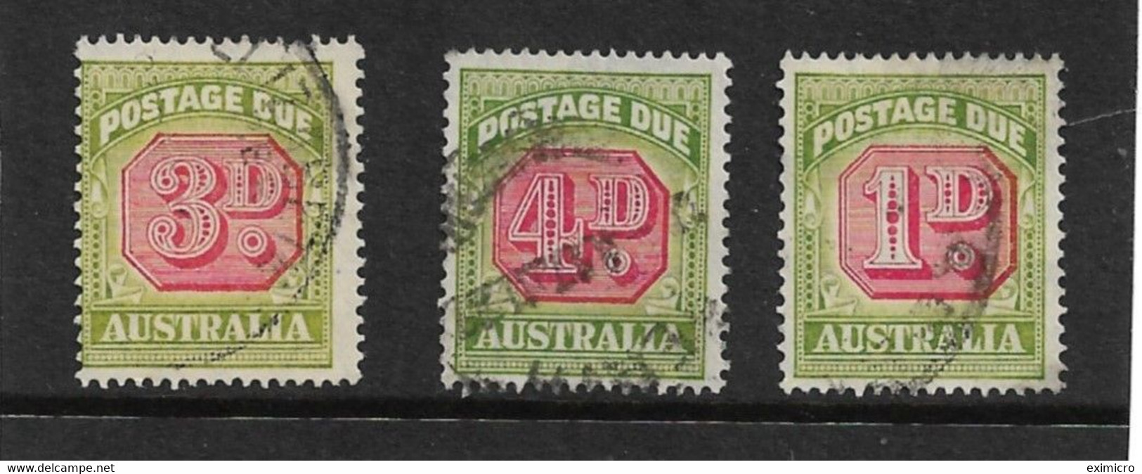 AUSTRALIA 1938 - 1946 POSTAGE DUES 3d Type B, 4d Type A, 1d Type C SG D115, D116, D120 FINE USED Cat £31.80 - Impuestos