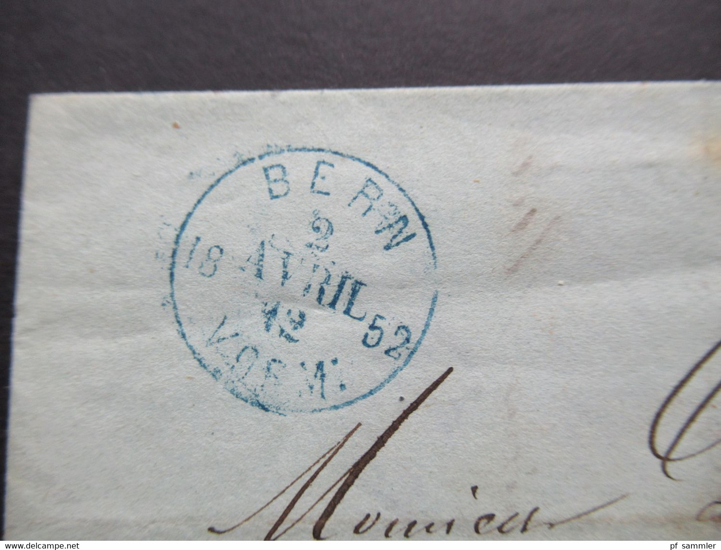Schweiz Bern 2.4.1852 Roter Stempel Suisse 1 Pontarlier Und Blauer K1 Bern 2. Avril 1852 Vorm. Faltbrief Mit Inhalt - 1843-1852 Federal & Cantonal Stamps