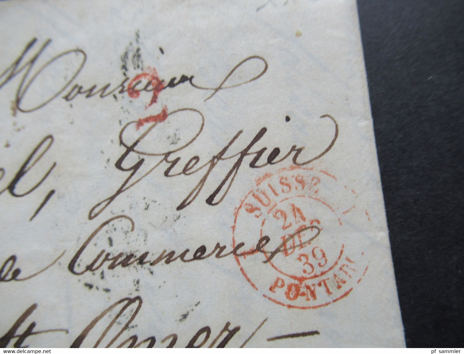 Schweiz 24.12.1839 (Datum!! Weihnachten) K2 Locle Und Roter K2 Suisse 1 Pontarlier Nach St. Omer über Paris - ...-1845 Prephilately