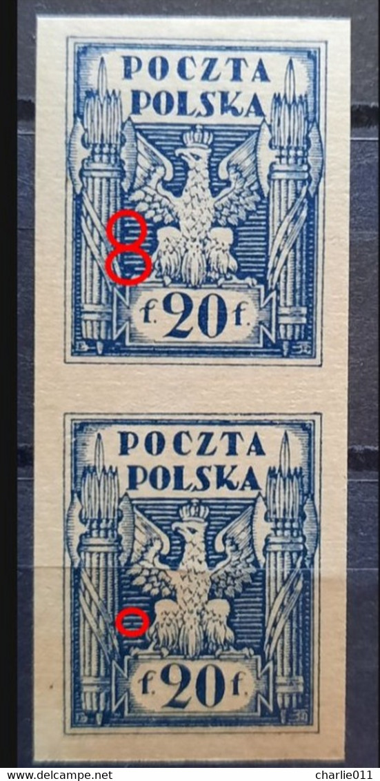 COAT OF ARMS-EAGLE-SMALL VALUES-20 F-PAIR-ERROR-NORTH POLAND-1919 - Nuevos