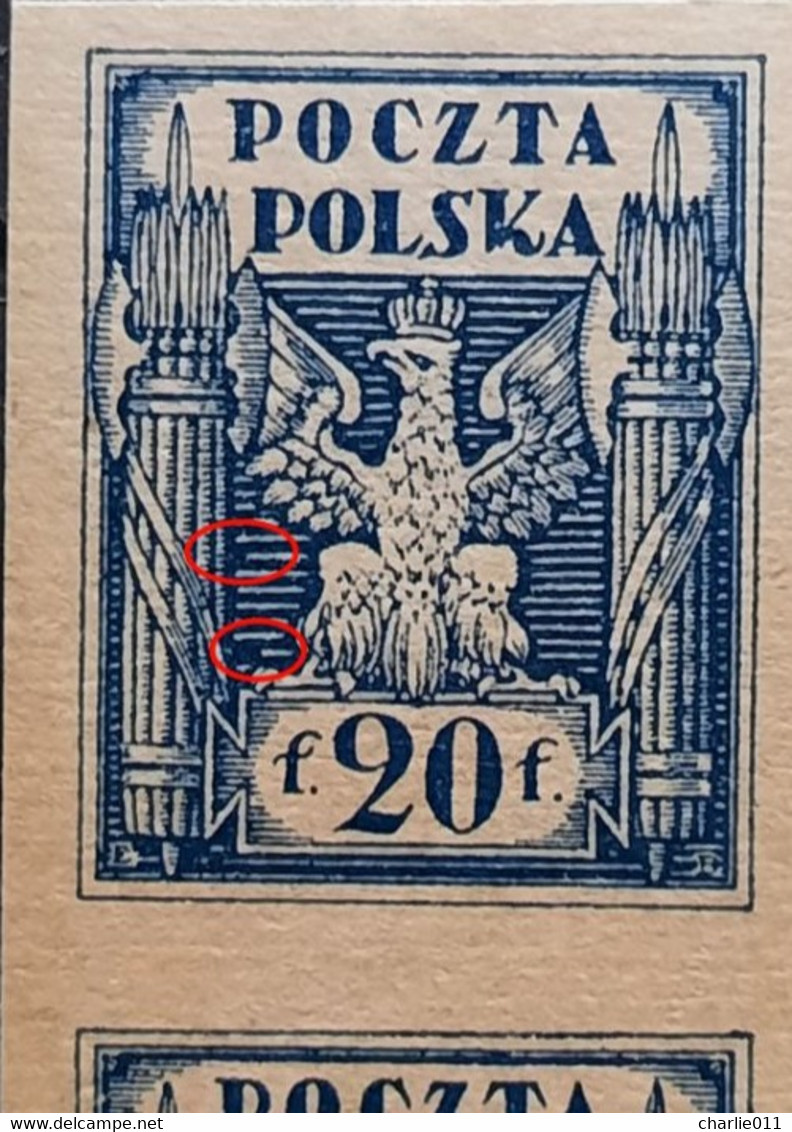 COAT OF ARMS-EAGLE-SMALL VALUES-20 F-PAIR-ERROR-NORTH POLAND-1919 - Neufs