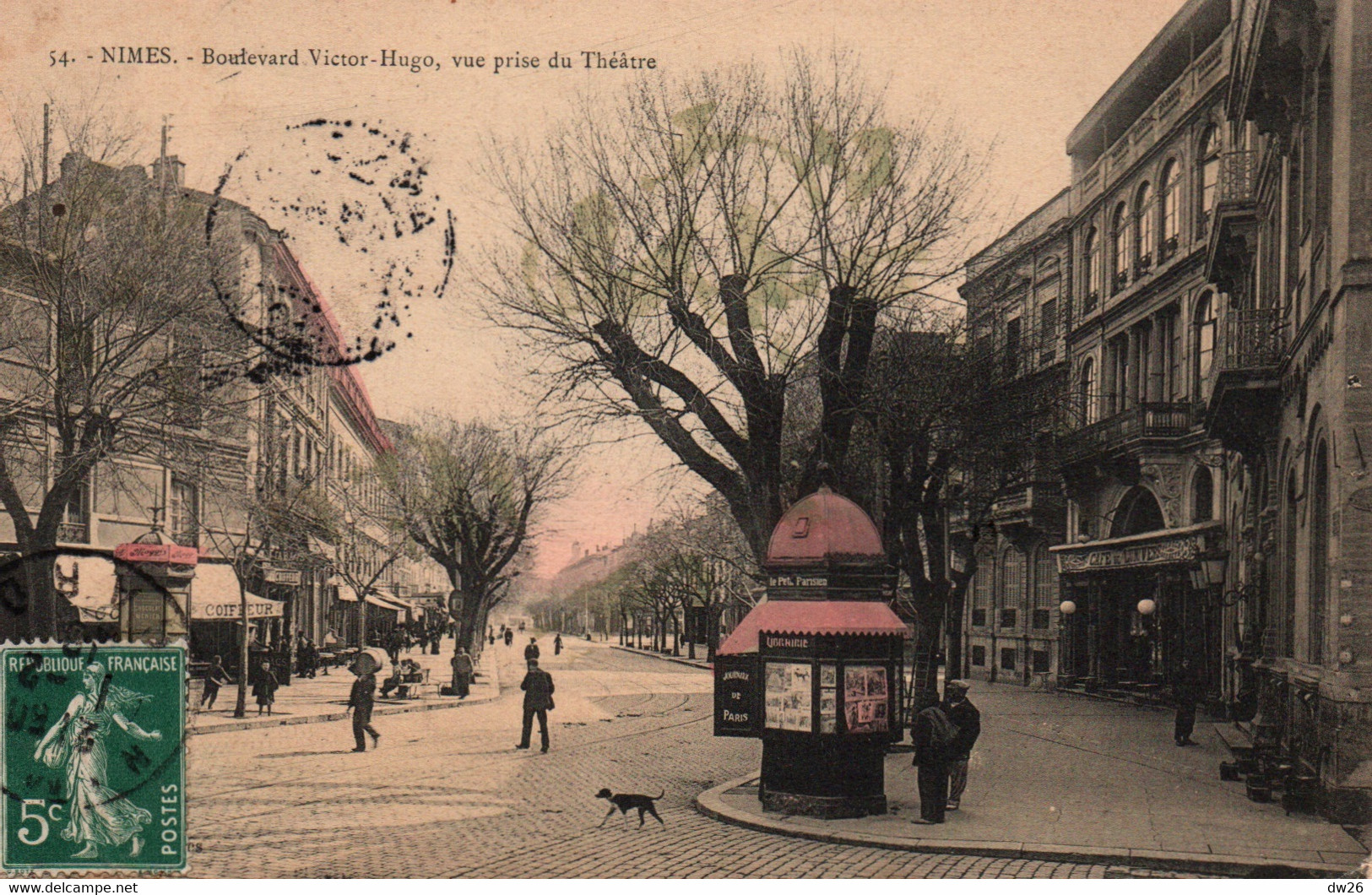 Nimes (Gard) Boulevard Victor Hugo, Vue Prise Du Théâtre - Edition Granier Et Piton - Carte Colorisée N° 54 - Nîmes