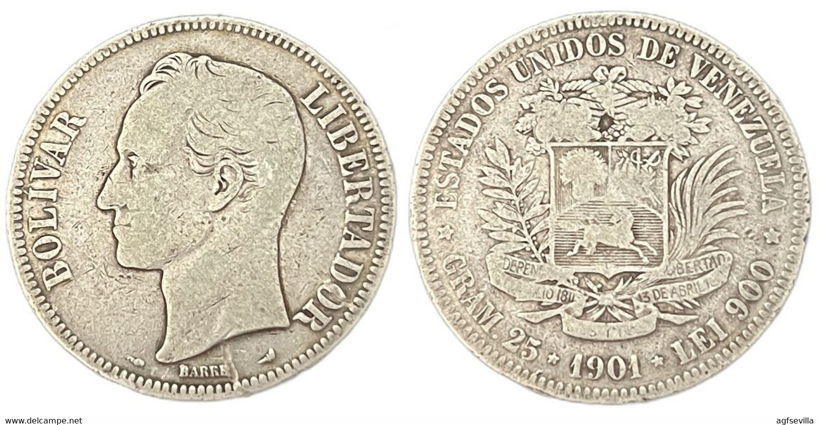 VENEZUELA. 5 BOLÍVARES 1.901. PLATA - Venezuela