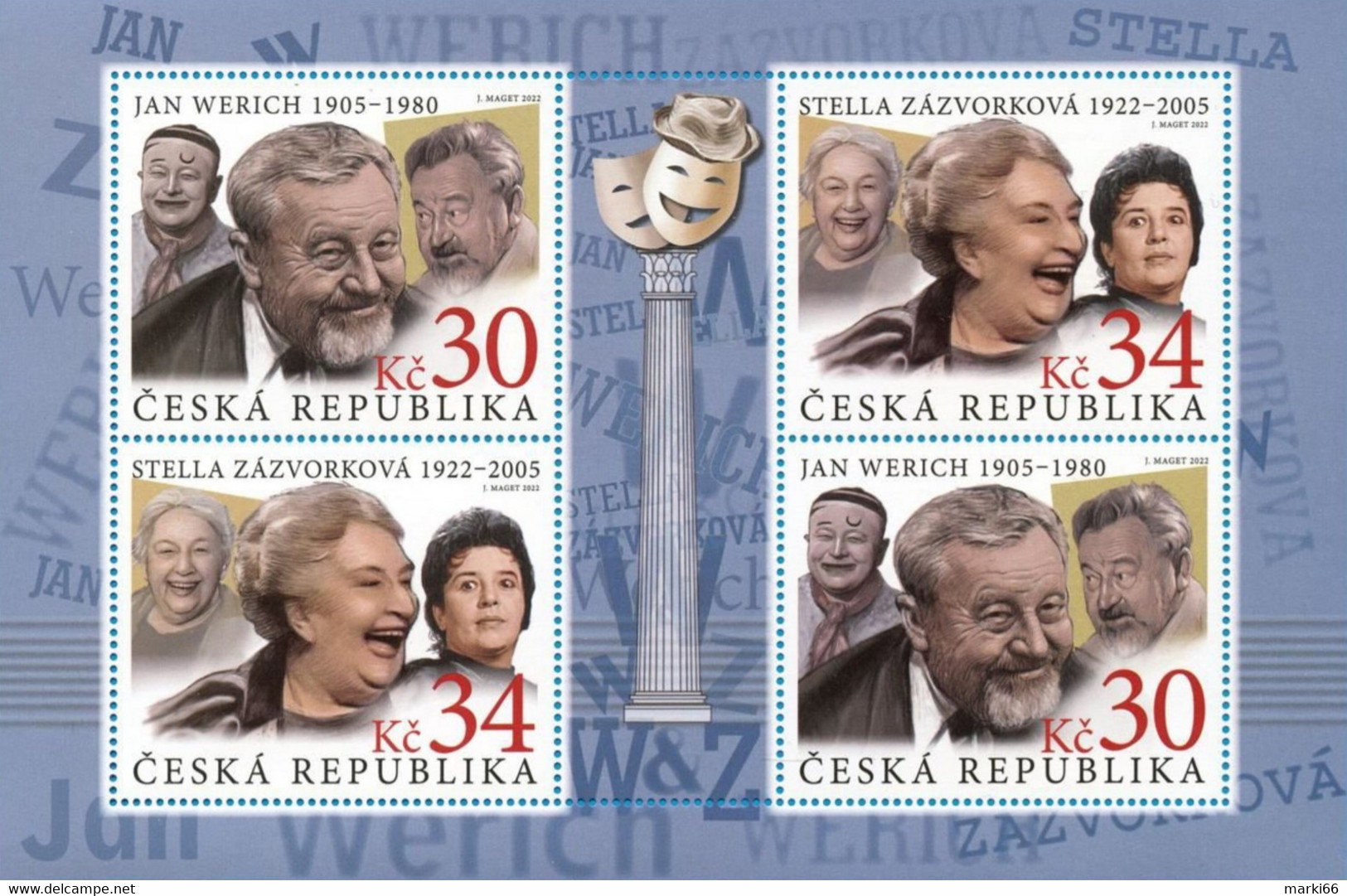 Czech Republic - 2022 - Czech Actors - Stella Zazvorkova And Jan Werich - Mint Miniature Stamp Sheet - Neufs