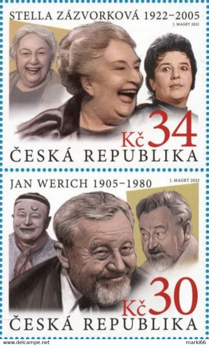 Czech Republic - 2022 - Czech Actors - Stella Zazvorkova And Jan Werich - Mint Stamp Set - Unused Stamps