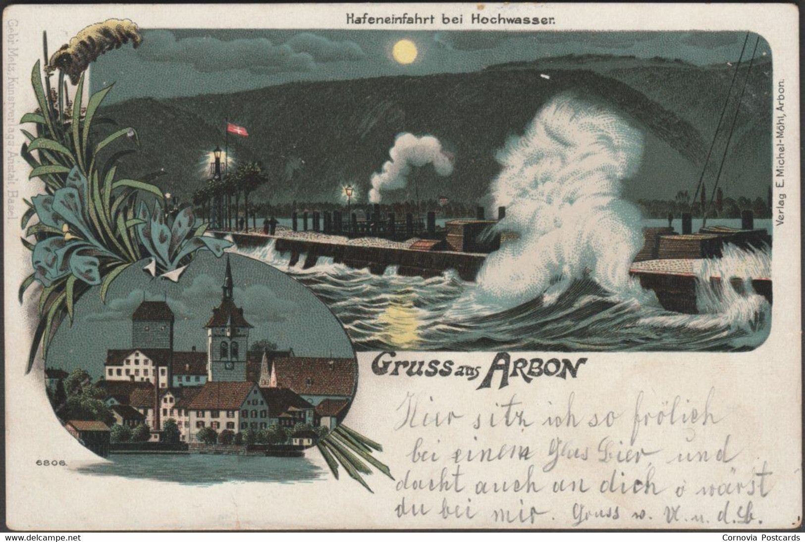 Hafeneinfahrt Bei Hochwasser, Gruss Aus Arbon, 1900 - Michel-Möhl AK - Arbon