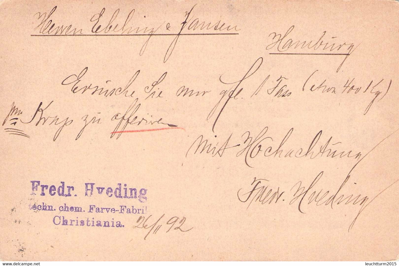 NORWAY - BREVKORT 10Ö 1892 CHRISTIANIA > HAMBURG/DE  / GR164 - Interi Postali