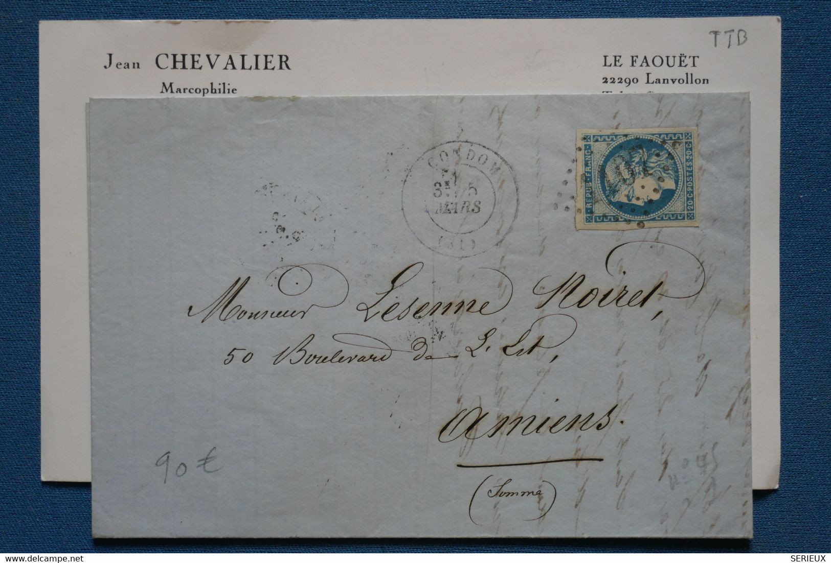 V18  FRANCE BELLE LETTRE  5 03 1871  CONDOM  A  AMIENS   +N° 45A  BIEN MARGE + AFFRANCH. PLAISANT - 1870 Bordeaux Printing