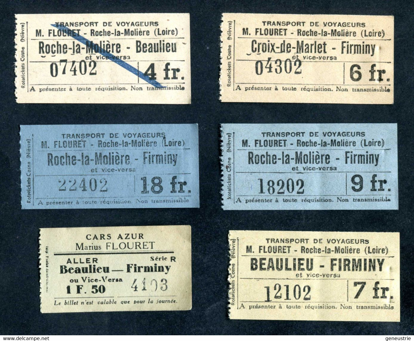 Lot De 6 Tickets De Bus Compagnie Flouret - Bassin Minier De La Loire - Mines De Roche-la-Molière Et Firminy (Loire) - Europa