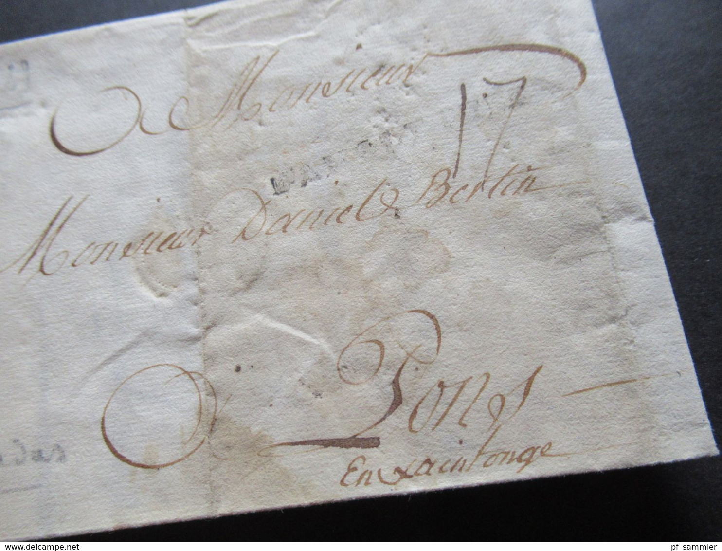 Frankreich 1729 Paris Faltbrief Mit Inhalt Und Schnörkel Unterschrift / Autograph Schwarzer Stempel L1 - Marques D'entrées