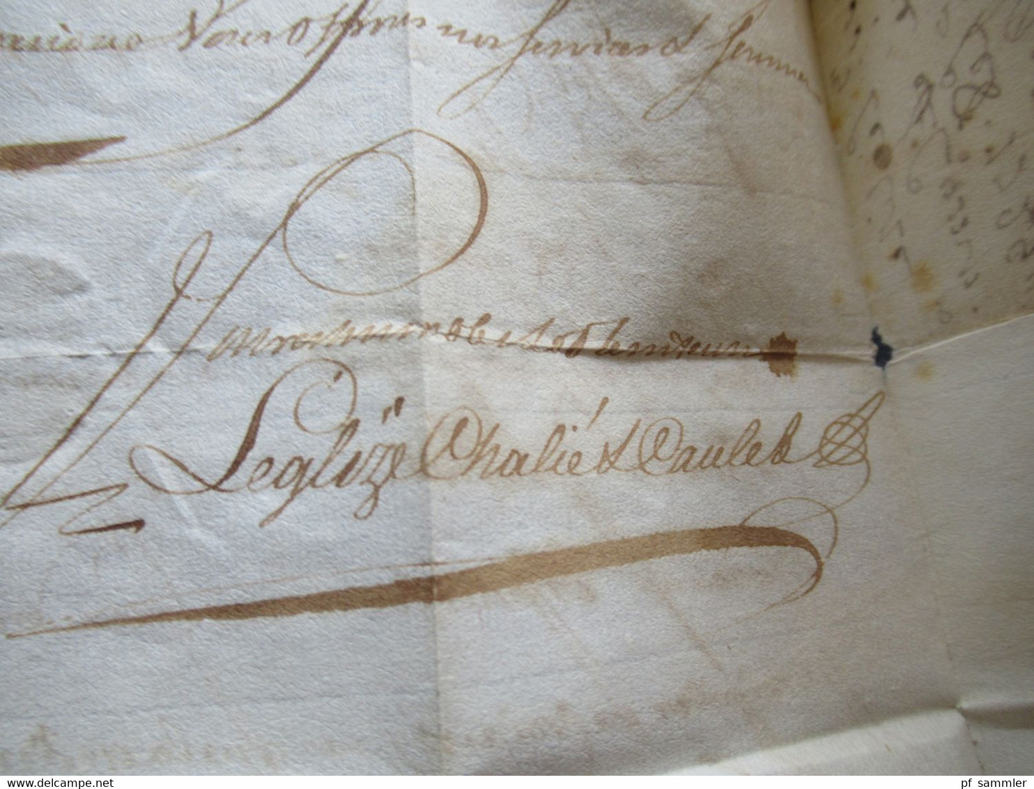 Frankreich 1729 Paris Faltbrief mit Inhalt und Schnörkel Unterschrift / Autograph schwarzer Stempel L1