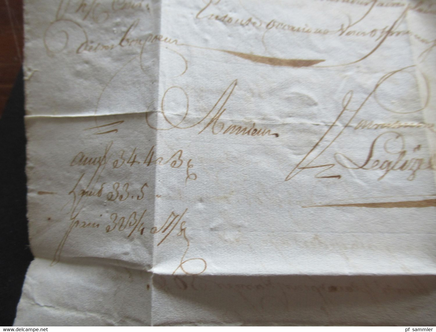 Frankreich 1729 Paris Faltbrief mit Inhalt und Schnörkel Unterschrift / Autograph schwarzer Stempel L1