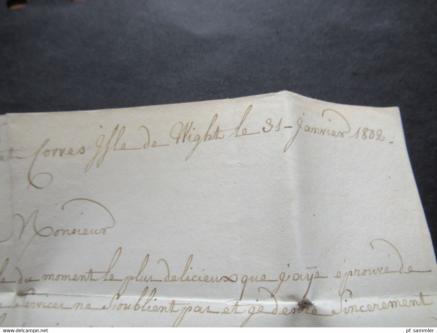 GB / England 31.1.1802 Isle of Wight - Chateaugontier Roter Stempel Paid 1802 Faltbrief mit viel Inhalt / viele Tax Verm