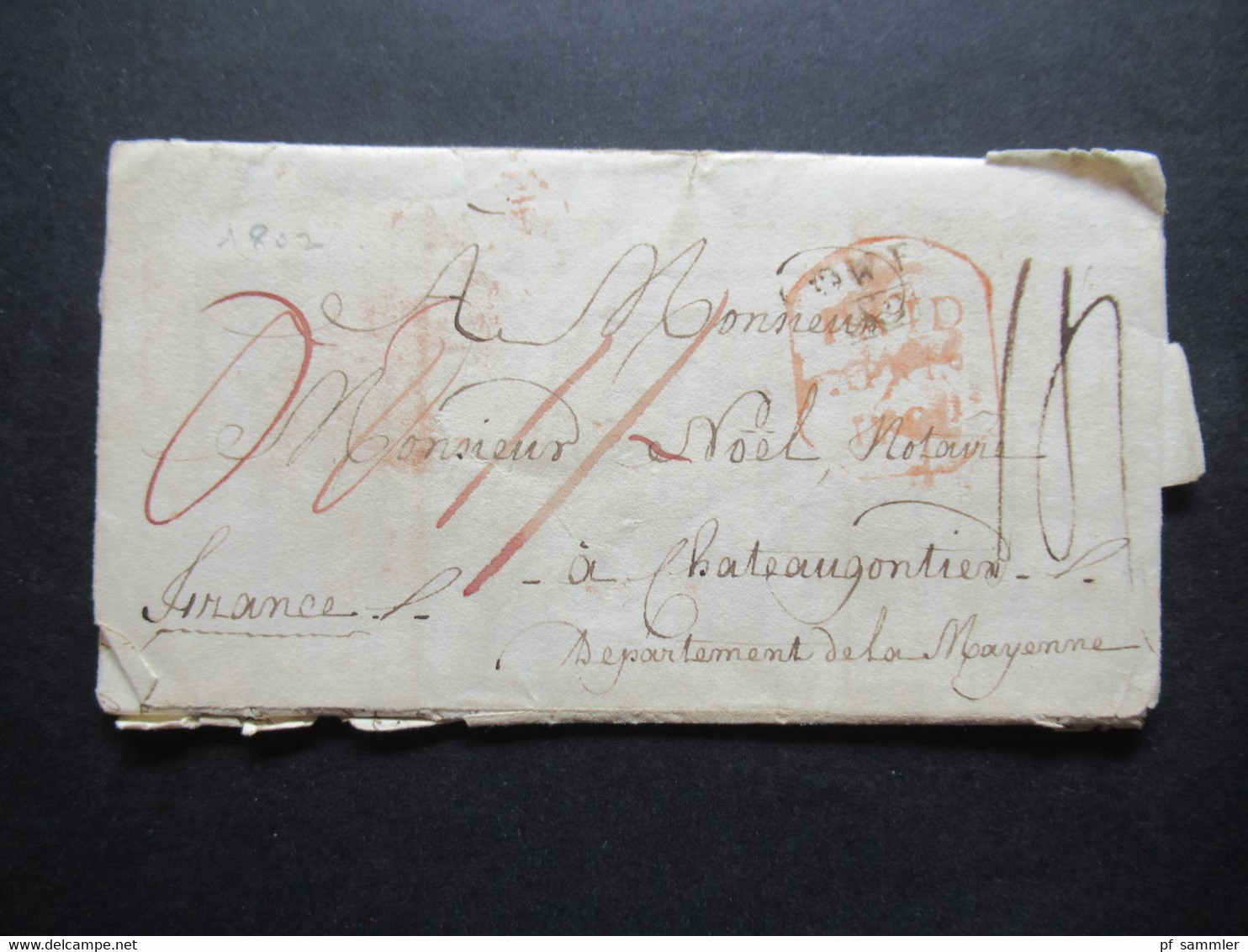 GB / England 18.4.1802 Isle Of Wight - Chateaugontier Roter Stempel Paid 1802 Faltbrief Mit Viel Inhalt / Viele Tax Verm - ...-1840 Vorläufer