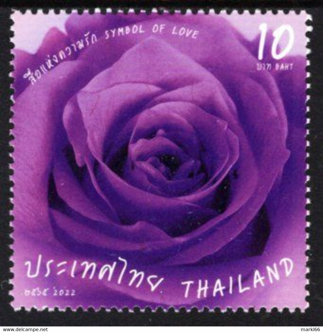 Thailand - 2022 - Rose - Symbol Of Love - Mint Scented Stamp With Rose Scent - Thaïlande