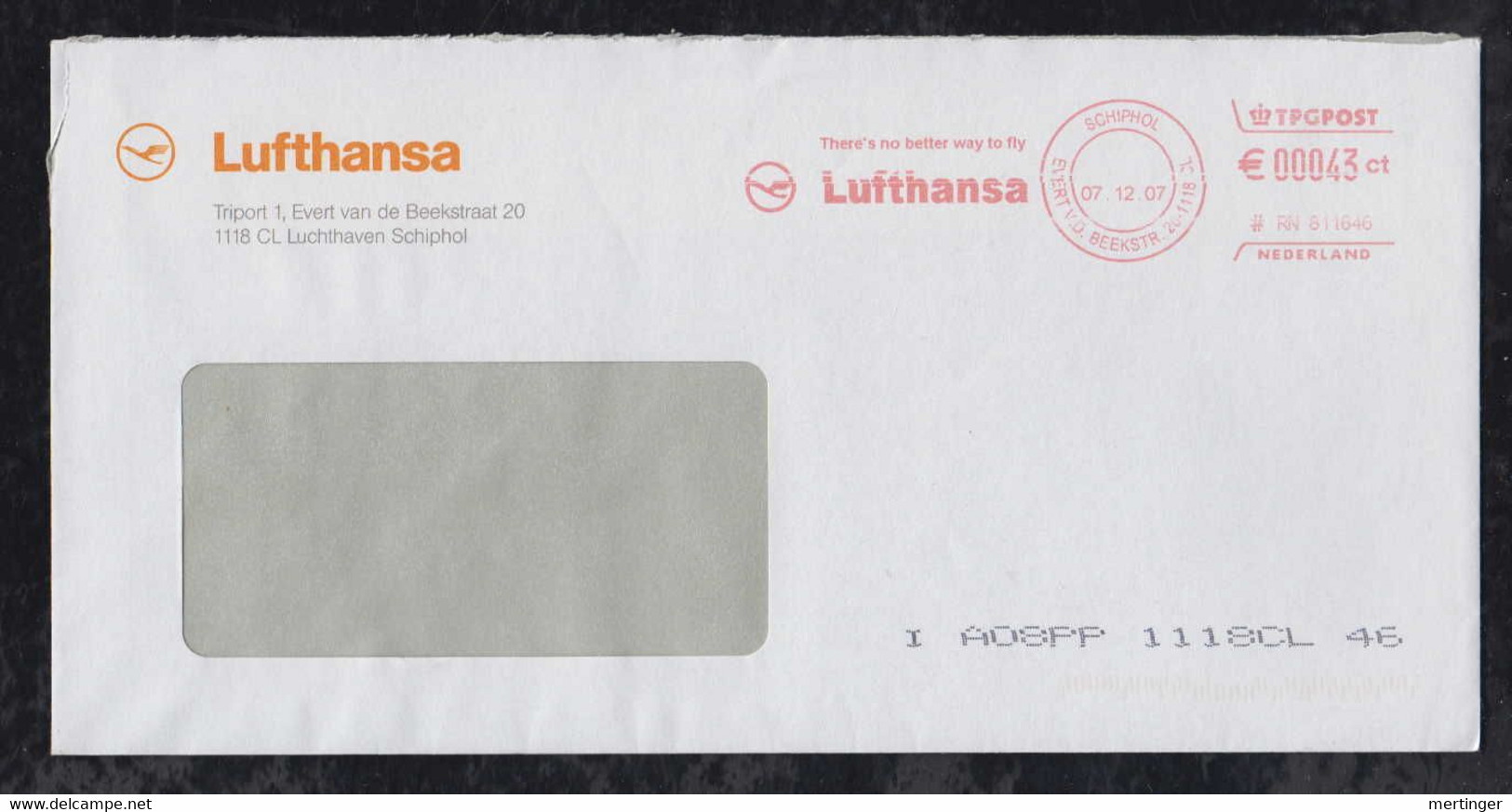 Netherlands 2007 Meter Cover LUFTHANSA Schiphol Airport - Brieven En Documenten