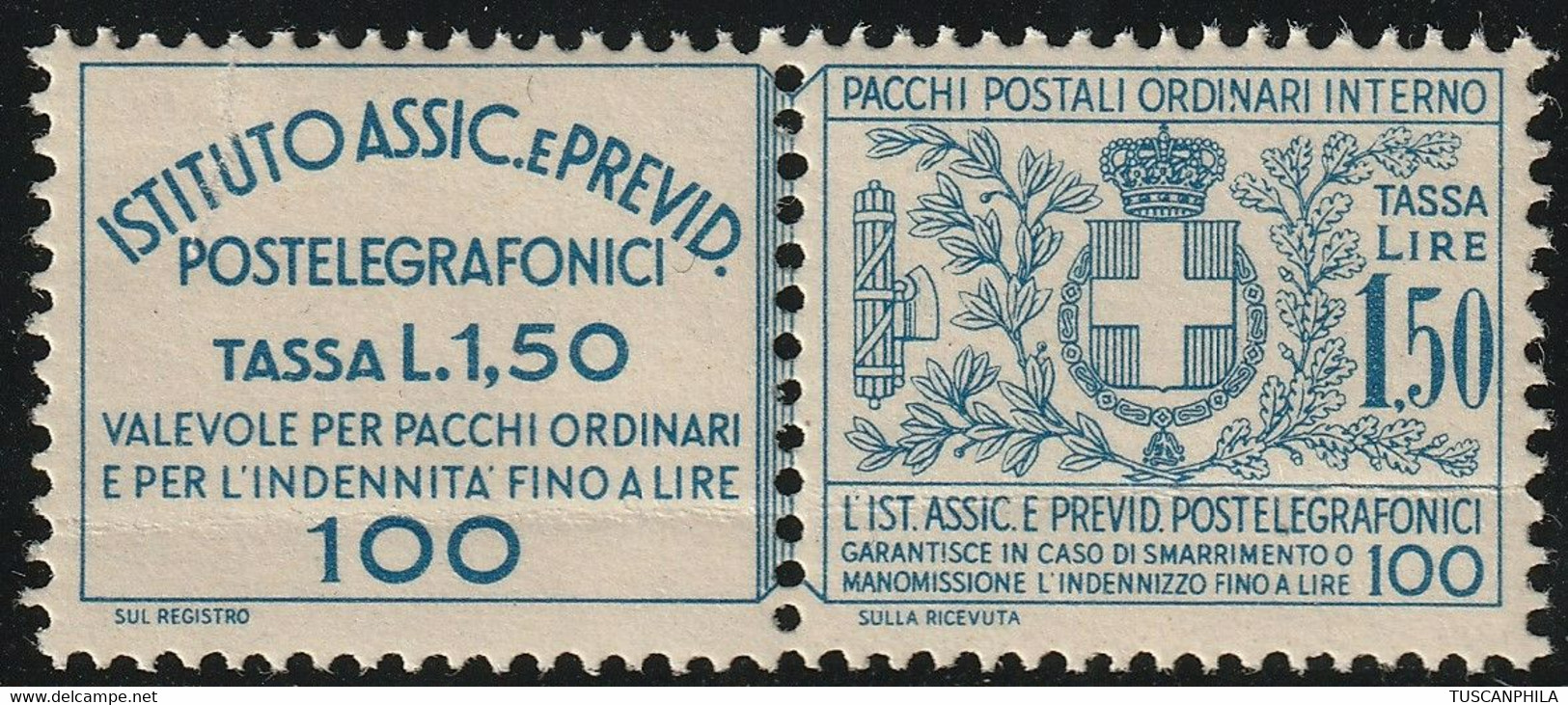 Assicurativi Postetelegrafonici 1,50 Sass 17  MNH** Cv 375 - Versichert