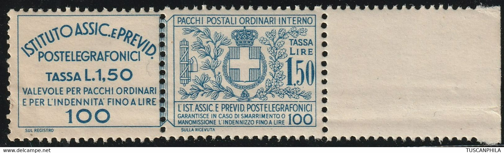 Assicurativi Postetelegrafonici 1,50 Sass 17 Bdf MNH** Cv 375 - Insured