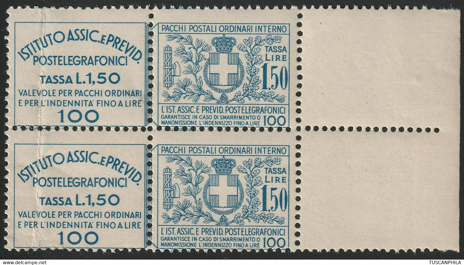 Assicurativi Postetelegrafonici 1,50 Coppia Sass 17 Bdf MNH** Cv 750 - Assicurati