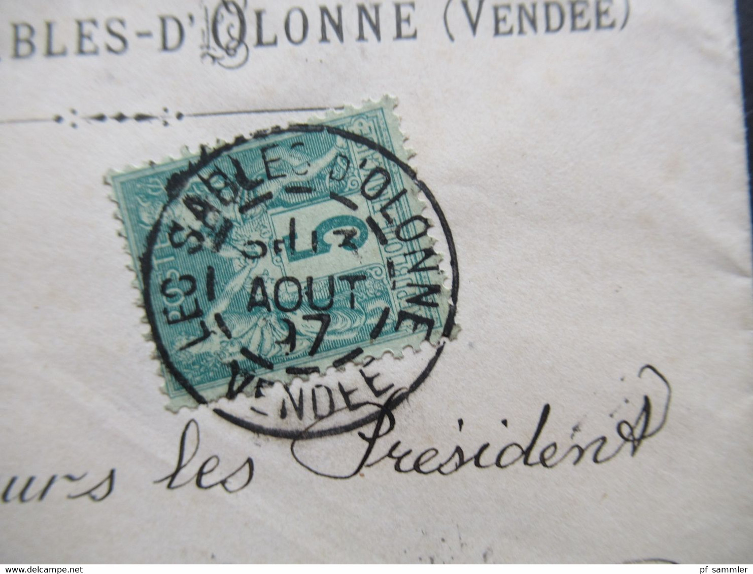 1897 Sage Brief / Umschlag Cabinet Du Maire Ville Des Sables D`Olonne (Vendee) An Les President Des Courses De Chevaux - 1877-1920: Semi-Moderne