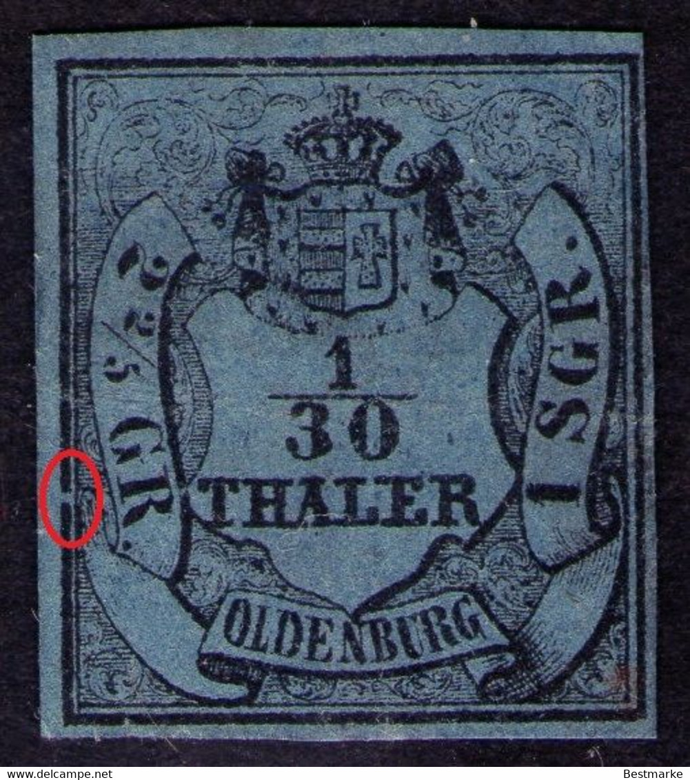 1/10 Thaler Blau - Oldenburg Nr. 2 III Mit DZ/Abart: Rahmen Offen - Oldenbourg