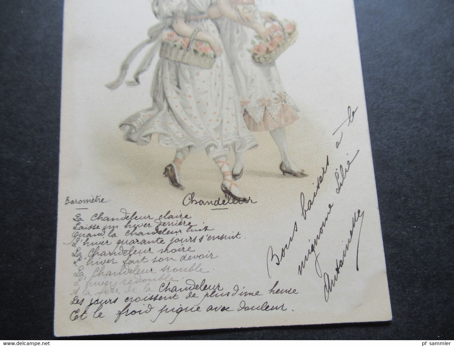 Litho Frankreich 1901 2 Damen / Junge Frauen Im Kleid Mit Blumenkorb Chandeleur Stempel Angers Maine Et Loire - People