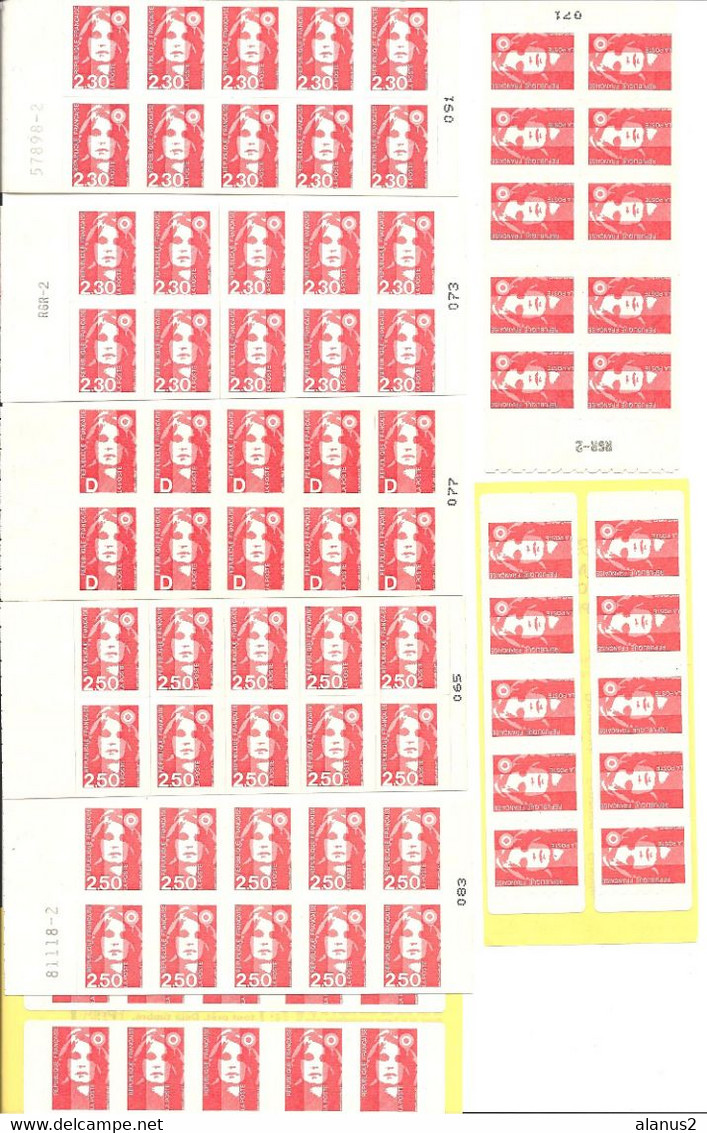 Lot De 8 Carnets  Différents Marianne De Briat - 80 Timbres Rouges Dont 60  à Validité Permanente - Autres & Non Classés