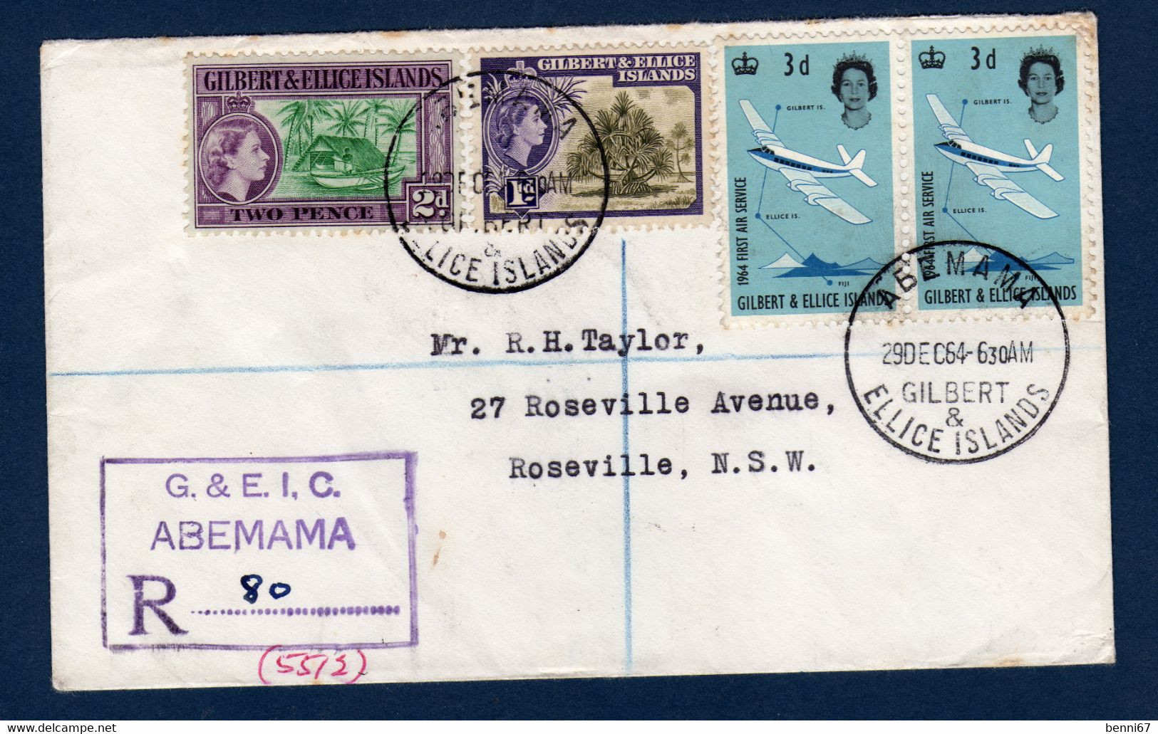 GILBERT & ELLICE 1964 Lettre Reco ABEMAMA Pour Roseville NSW Aust. RR - Oceania (Other)