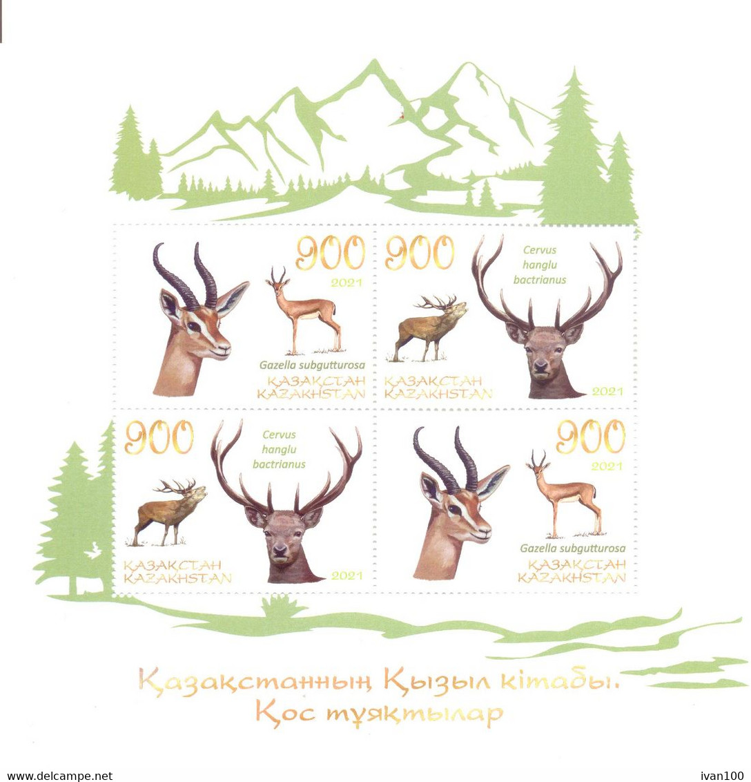 2021. Kazakhstan, Fauna, Goitered Gazelle & Bactrian Deer, Type I,  S/s, Mint/** - Kazajstán