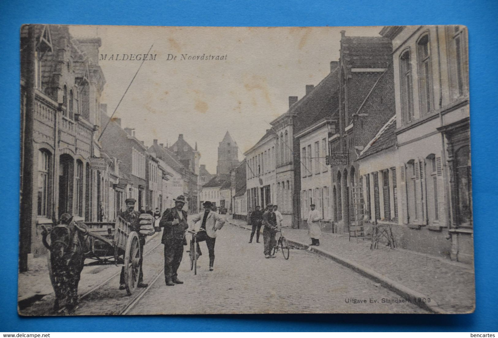 Maldegem 1910: De Noordstraat Très Animée Avec Attelage Et Cyclistes - Maldegem