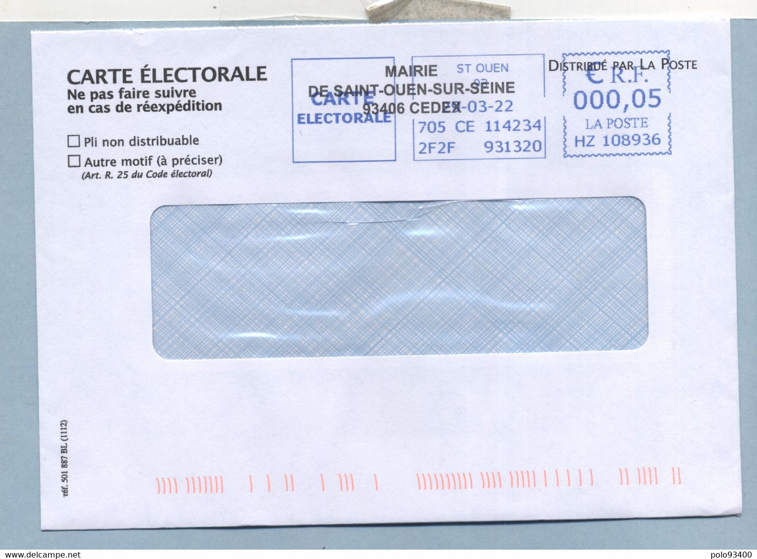 2022 Mairie De Saint-Ouen Carte D'électeur - EMA (Printer Machine)