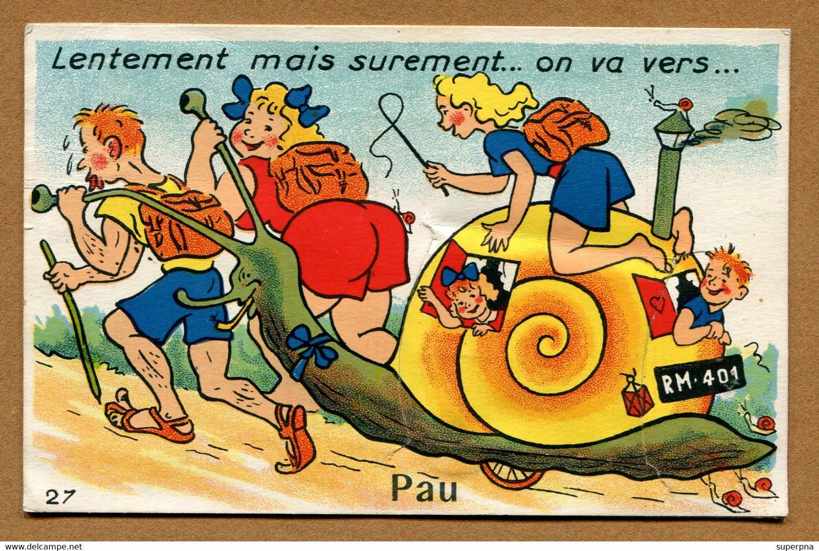 PAU  (64) : CARTE AVEC DEPLIANT  (escargot) - Pau