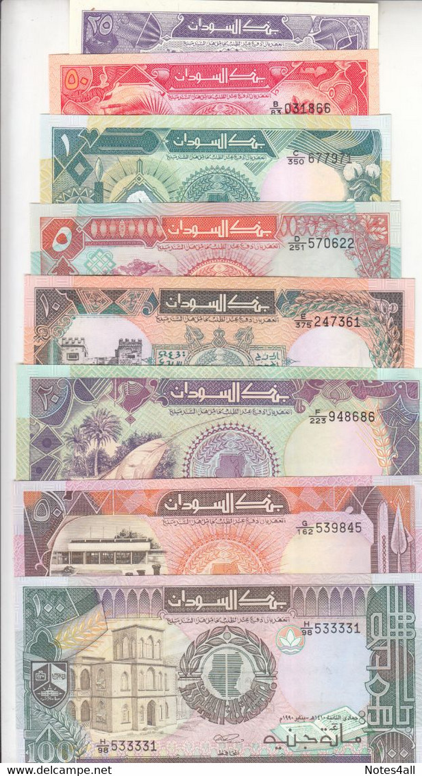 SUDAN 25 50 PT 1 5 10 20 50 100 POUNDS 1987 1991 P37 38 39 45 46 47 48 UNC SET 1 - Sudan