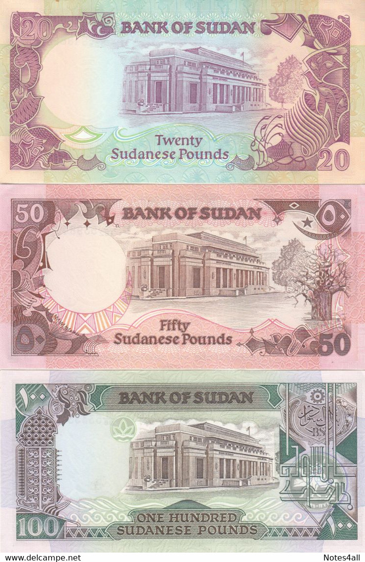 SUDAN 25 50 PT 1 5 10 20 50 100 POUNDS 1987 1991 P37 38 39 45 46 47 48 UNC SET 1 - Sudan