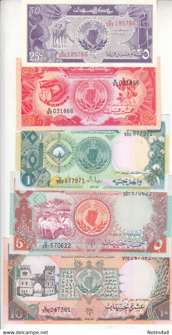 SUDAN 25 50 PT 1 5 10 20 50 100 POUNDS 1987 1991 P37 38 39 45 46 47 48 UNC SET 1 - Sudan