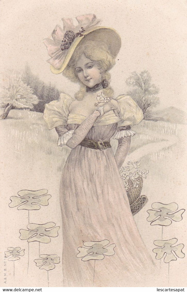 Femme Avec Fleurs- Décor Art Nouveau - A & MB N°183 - - Mujeres