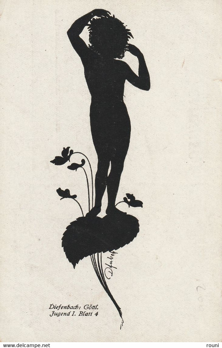 DIEFENBACH : Göttl. Jugend 1. Blatt 4 - Silhouette D'enfant Sur Feuille De Violette - Diefenbach