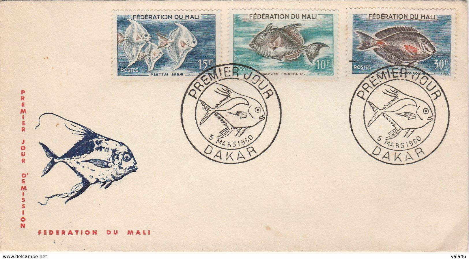 DAKAR  MALI   THEME POISSON   2  ENVELOPPES  PREMIER JOUR - Mali (1959-...)