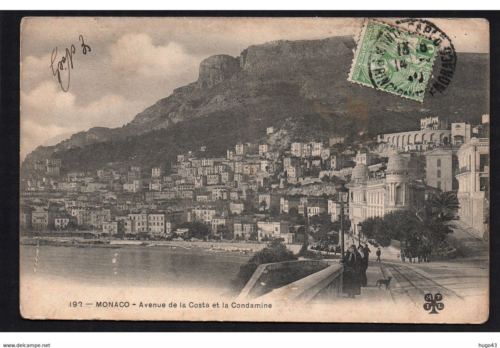 (RECTO / VERSO) MONACO - AVENUE DE LA COSTA ET LA CONDAMINE - BEAU TIMBRE DE MONACO ET CACHET - FORMAT CPA - La Condamine