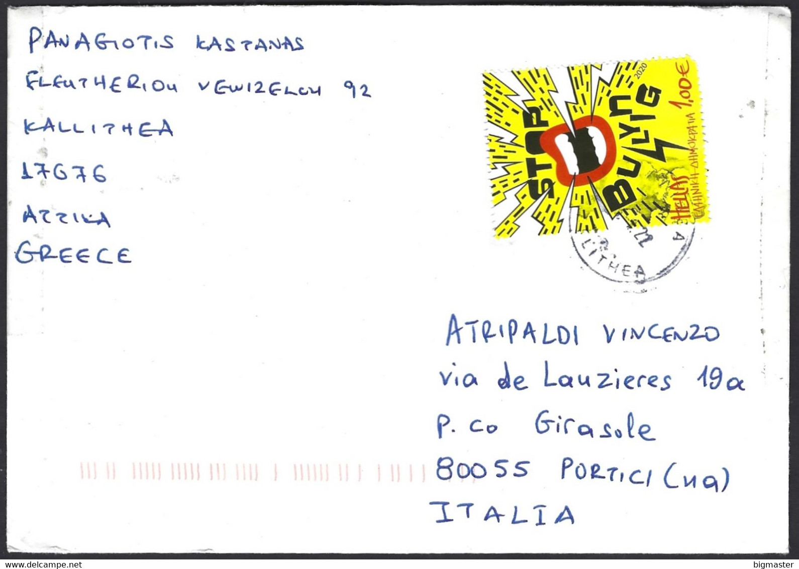 Grecia SP 2022 Posta Mail Per Italia Stop Al Bullismo Fufu - Covers & Documents