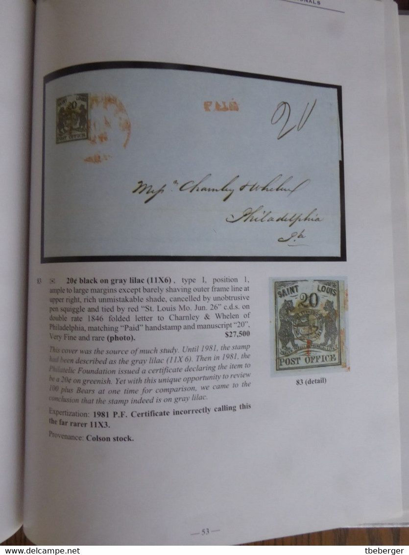 AC Benett New York Oct 2003 : St. Louis Postmasters' Provisionals Faiman Collection, Full Color, 102 Lots - 1845-47 Emissions Des Maîtres De Postes