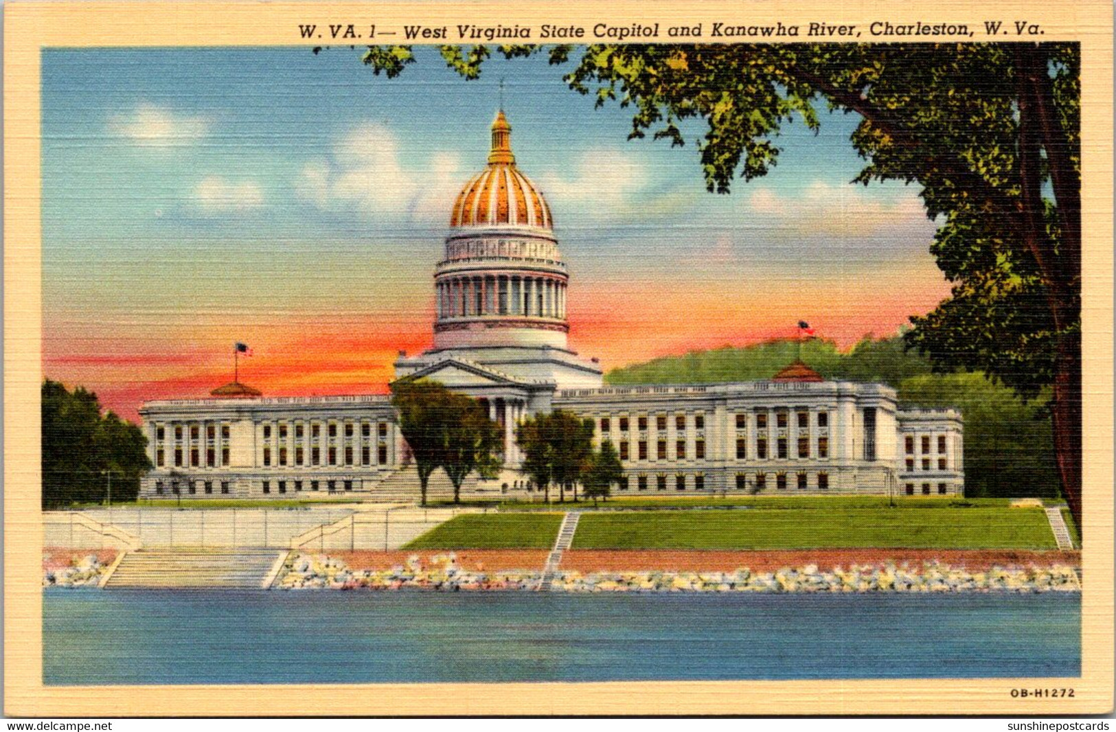 West Virginia Charleston State Capitol Building And Kanawha River Curteich - Charleston