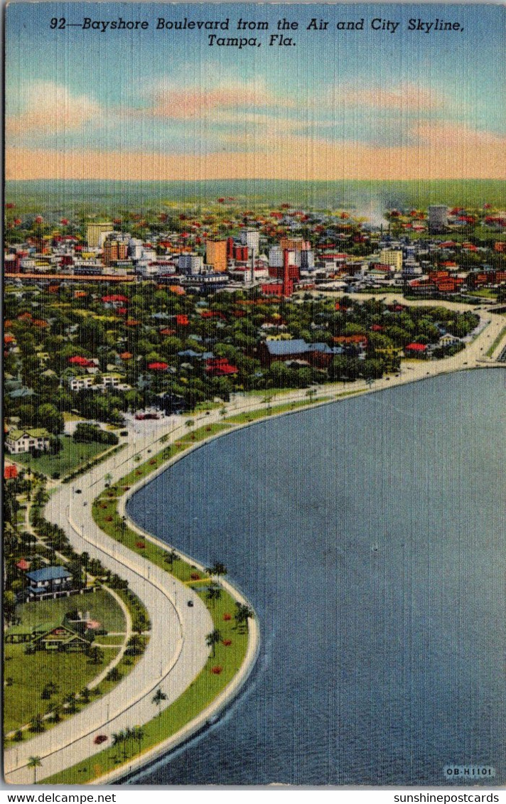 Florida Tampa Skyline Showing Bayshore Boulevard From The Air Curteich - Tampa